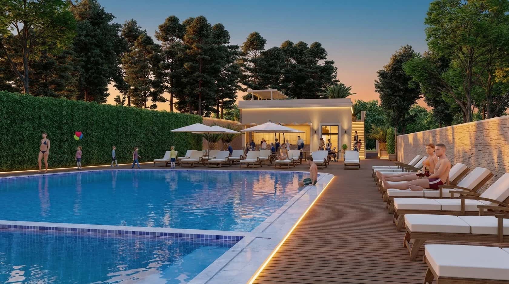 Бассейн и зона отдыха в ГК Eden Family Hotel